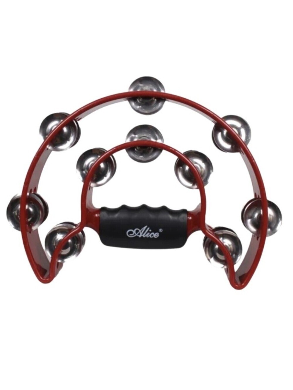 Alice Half Moon Musical Tambourine Red Double Row Metal Jingles Hand Percussion